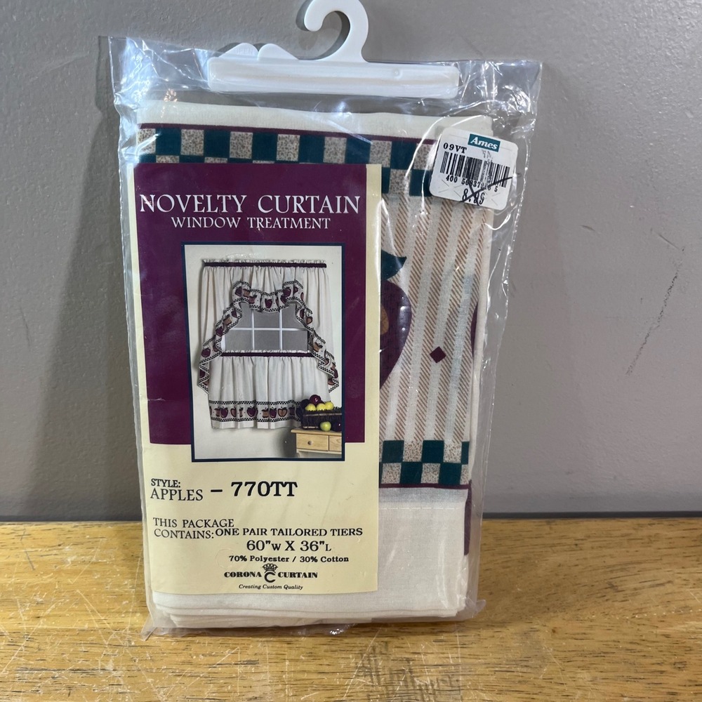 Corona Curtain Vtg Apple Tailored Tiers 60x36 Cream Red Country Kitchen 770TT